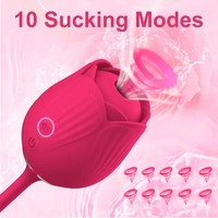 Vibrador y Dildo con Forma de Rosa, Alimentado por USB, Estimulador de Punto G y Clítoris, Juguete Sexual con Succión de Clítoris y Pezones