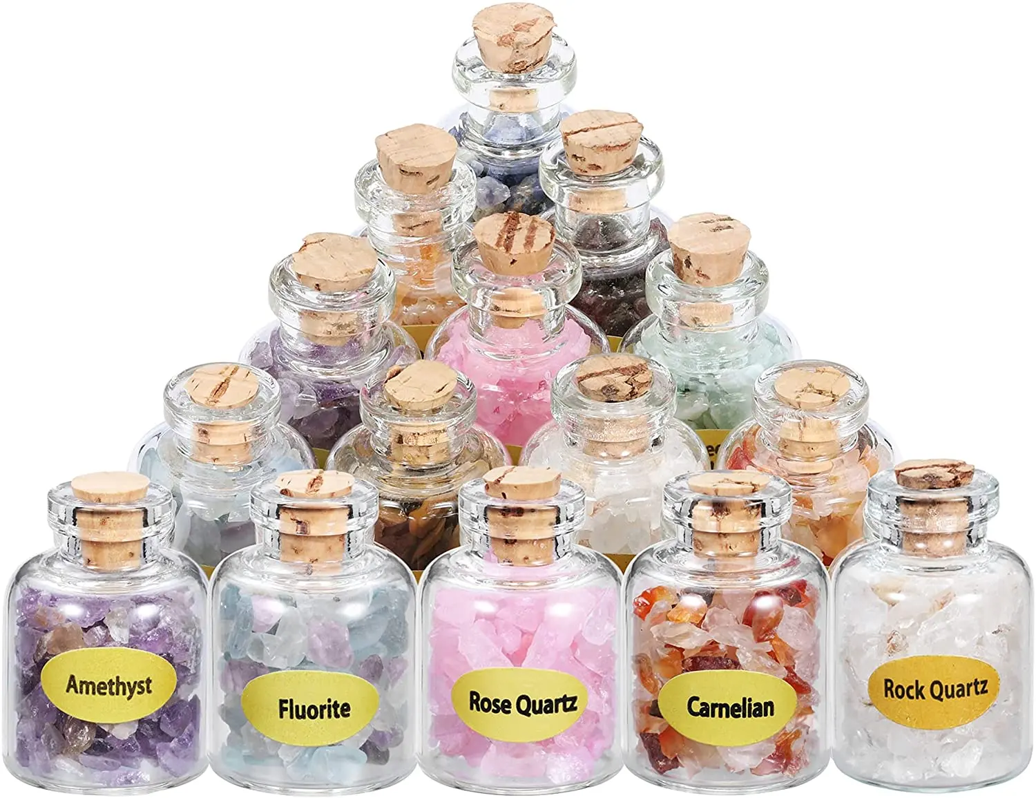 TaiLai 9PCS Mini Gemstone Bottles Chip Crystal Stones Healing Tumbled Gem Wishing Bottles Reiki Semi-Precious Stone Crafts