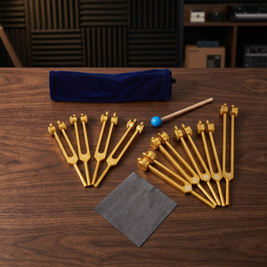 Juego de 9 diapasones de oro con peso, con 8 chakras y 1 martillo de sonido de silicona. - Product Image 5