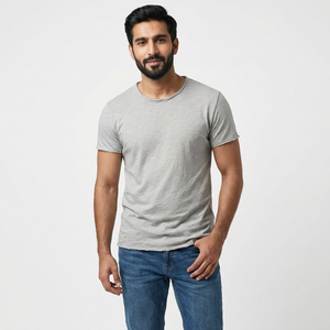 T-shirt basique gris pour homme, couleur unie, décontracté, manches courtes, t-shirt uni, hauts doux - Product Image 1