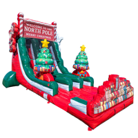 Grand toboggan aquatique gonflable Père Noël du Pôle Nord, thème sapin de Noël, pour parc d'attractions, festival d'hiver, location