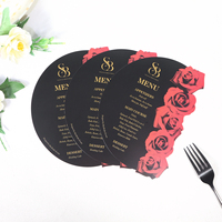 Carte de menu de mariage en papier avec motif de rose rouge, 6*8 pouces, invitation de mariage noire