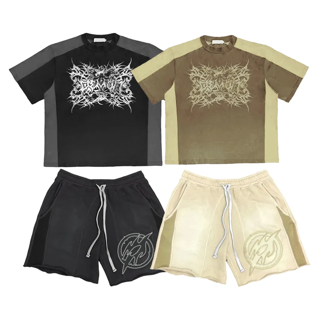 Combinaisons de survêtement délavés à l'acide avec logo personnalisé ensemble court deux pièces costume vintage ensemble deux pièces ensemble de shorts pour hommes