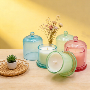 ผู้ผลิตเทียนหอมจากขี้ผึ้งถั่วเหลือง สำหรับบ้านและโรงแรม กลิ่นวานิลลา เซจ เบอร์กามอต อำพัน ในขวดแก้ว พร้อมฝาปิด - Product Image 3