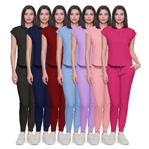 Women Sleeveless Stand Up Collar Scrub Set Moisture Wicking Knitted Split Uniform For Doctor Nurse Receptionist - Product Image 5