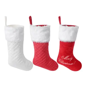 Hot Santa Felt Xmas Knit Blank Personalize Holiday Stocking Wholesale Bulk Kids Custom Velvet Embroidery Red Christmas Stockings