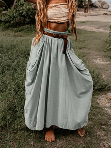 <span class=keywords><strong>Khaki</strong></span> cargo maxi rok voor dames, hoge taille, met zakken, lange strandrok met riem - Product Image 6