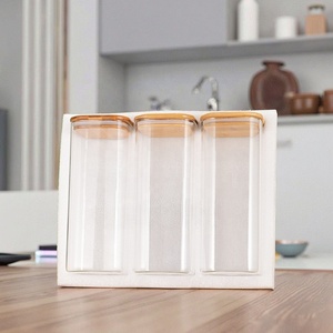 <span class=keywords><strong>Set</strong></span> di barattoli di vetro quadrati minimalisti con grande capacità sigillati contenitori per alimenti perlati in cotone per uso cucina - Product Image 2
