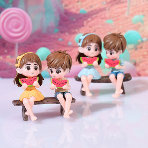 Figurines de couple en PVC en forme de pastèque, 4 pièces, ornements décoratifs pour bureau, voiture, salon, cadeau d'anniversaire - Product Image 1