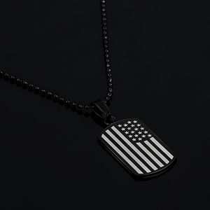 Collar de cadena con colgante de Etiqueta de perro con bandera de tira de estrella americana grande de color negro puro de acero inoxidable 316L de alta calidad Tagor - Product Image 2