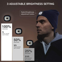 Berretto LED Ricaricabile con 4 Luci Brillanti e Ricarica USB, Cappello Caldo Lavorato a Maglia con Lampada Frontale per Regali Outdoor