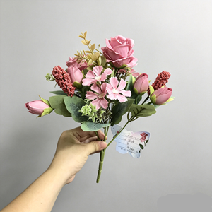 Ramo <span class=keywords><strong>de</strong></span> Rosas Artificiales, Arreglo Floral Artificial, Decoración <span class=keywords><strong>para</strong></span> Bodas y Hogar, Ramo <span class=keywords><strong>de</strong></span> Flores <span class=keywords><strong>de</strong></span> Seda <span class=keywords><strong>para</strong></span> Centro <span class=keywords><strong>de</strong></span> Mesa, Decoración <span class=keywords><strong>para</strong></span> Hoteles - Product Image 4