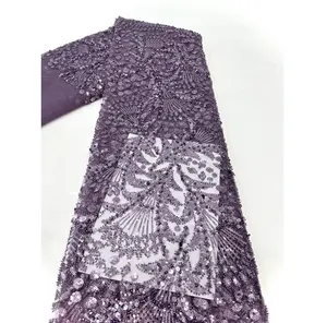 2024 New Fashion African Lace With Sequins And Beads Wholesale Competitive Price French Lace Fabrics For Evening Dress