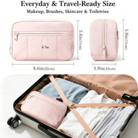 Sac de maquillage personnalisé, trousse de toilette de voyage, sac cosmétique rembourré pour femmes, organiseur de maquillage, pochette à ouverture large