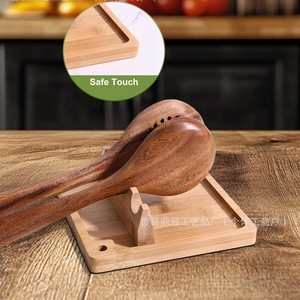 Reposacucharas de Bambú de 6x6 Pulgadas con 4 Ranuras para Almacenamiento de Utensilios de Cocina, Soporte de Madera Ecológico - Product Image 2