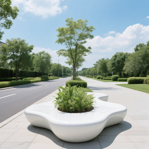 Banc-jardinière en fibre de verre sur mesure au design moderne, résistant à l'eau, pour entrée de parc, centre commercial, décoration paysagère extérieure - Product Image 2