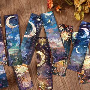 24pcs/bag Aesthetic Celestial Moon Star Floral Art Paper Bookmarks Dreamy Galaxy Scenery Page Markers for Student Reader Gift