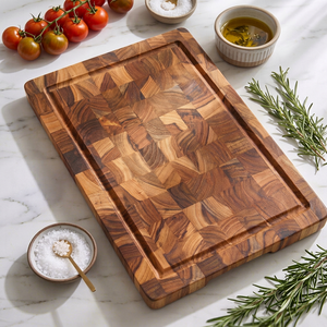 Planche à découper carrée réversible en bois d'acacia durable avec poignée, épaisseur 1,5 cm, pour cuisine et service, livraison gratuite - Product Image 1