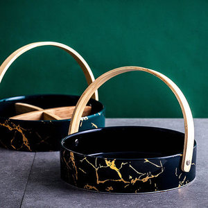 Nordic Luxury Gold <strong>Metal</strong> Porcelain Dried Fruit Snack Plate Multi Ceramic Grid Plates <strong>Candy</strong> Dessert <strong>Trays</strong> Afternoon Tea Dishes - Product Image 3