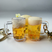 Porte-clés personnalisé en acrylique avec figurine flottante liquide, mini tasse à bière ou à thé au lait, effet sable mouvant, pour décorations de Noël, vente en gros