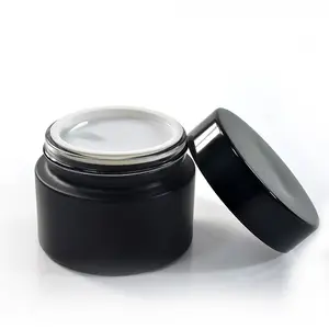 Lusso 30g 50g barattolo di vetro nero opaco contenitore per crema per il viso confezione di cosmetici bottiglia di vetro coperchio argento
