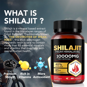100% Natuurlijke Organische Non-Gmo Zonder Toegevoegde Suiker Fulvinezuur 85 Sporenmineralen Pure Himalayan Shilajit Capsule Volwassen Mannen Vrouwen 60 - Product Image 3