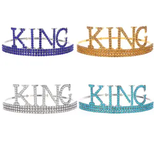 Set Tiara ulang tahun pria, Tiara Raja berlian imitasi, perlengkapan pesta lainnya