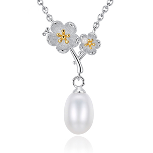 Collier en argent sterling S925 en gros avec perle d'eau douce, bijoux minimalistes de luxe pour femmes - Product Image 1