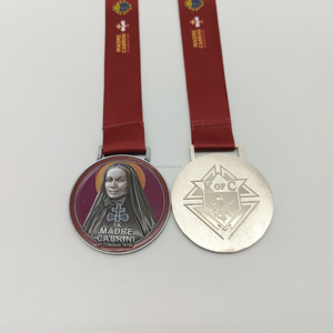 Médaille ovale catholique en acier inoxydable plaqué or, émail bleu, pendentif Vierge Marie, vente en gros, centre de chapelet d'église, médaille <span class=keywords><strong>miraculeuse</strong></span> - Product Image 1