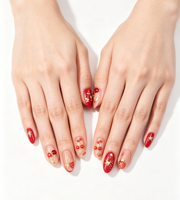 Faux Ongles à Presser en Forme d'Amande, Motif Fraise Douce, 30 Pièces, Faux Ongles 3D Effet Fruité Doré Brillant, en ABS Premium Réutilisables, Application Facile, Vente en Gros