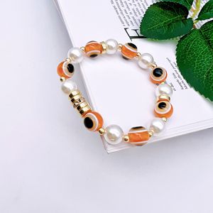 Pulsera de Perlas con Ojo Turco Retro Europeo Americano de 10 mm, Colores Mezclados, Joyería de Moda para Mujer, Uso Diario - Product Image 3