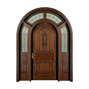 Brunet fini peinture arc en bois verre double portes pour l'entrée principale - Product Image 1