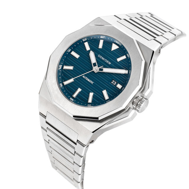Men Automatic Watch Octagonal Stainless Steel Case Blue Dial Integrated Steel Bracelet Business Mechanical Wristwatch Wholesale