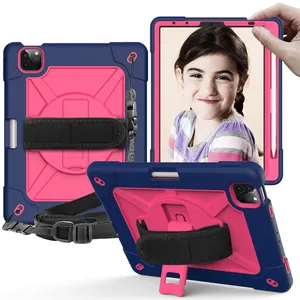 Étui à bandoulière pour iPad Air 4 10.9 pouces 2020 Robot robuste armure béquille coque antichoc avec porte-crayon