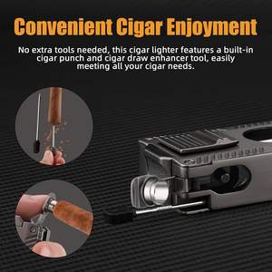 3 Jets Flame <b>Cigar</b> <b>Lighter</b> Multi-Function with V-Shaped Cutter <b>Cigar</b> Punch Portable Windproof Refillable <b>Lighter</b> for Gift - Product Image 2