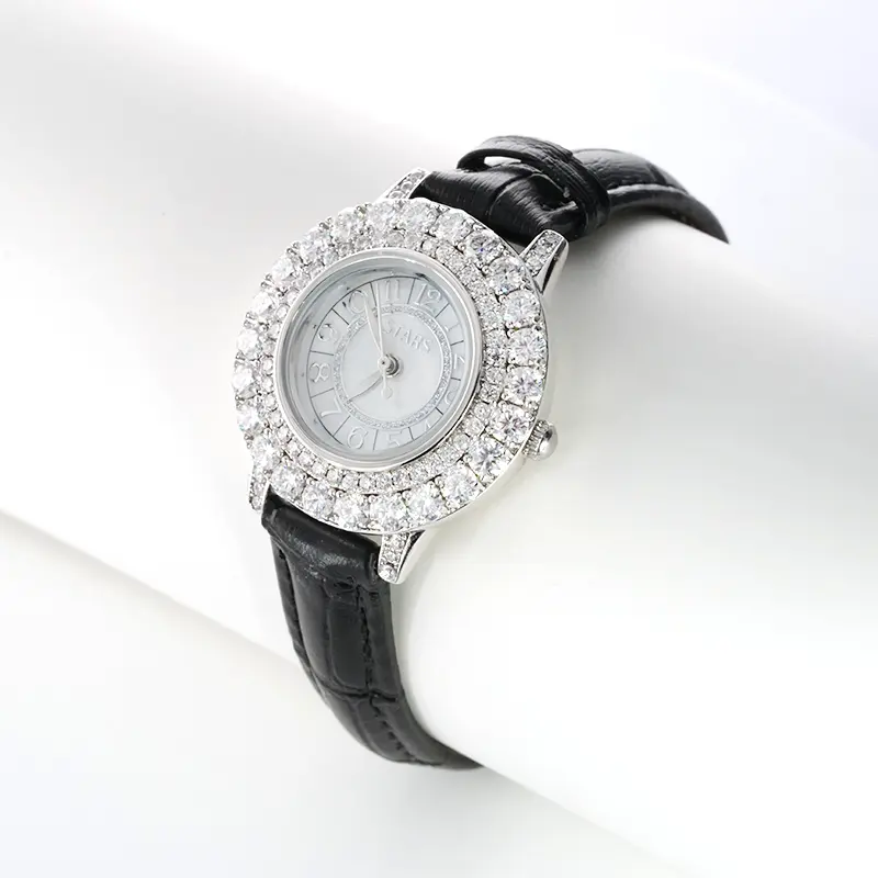 Women wrist bezel Watch vvs Moissanite Diamond setting Fashion Quartz Watches