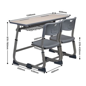Parte superior de MDF y Marco de metal aula Academia 2 personas muebles dobles para adolescentes juego de <span class=keywords><strong>escritorio</strong></span> y silla escolar - Product Image 2