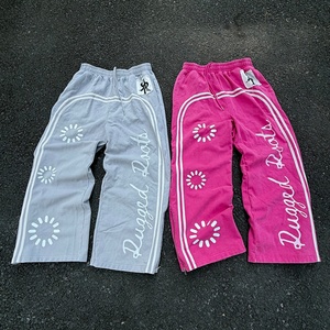 Pantalon de survêtement vintage délavé à l'acide, personnalisé OEM, avec fermeture éclair au bas, en molleton 100% coton à rayures, coupe ample - Product Image 1