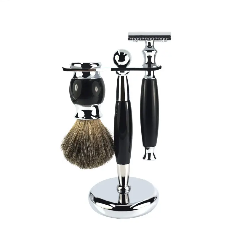 Wholesale mens shaving brush and razor set, badger shaving brush metal mug and razor set