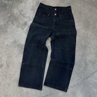 Pantalon en jean large personnalisé pour homme, double taille, style workwear, avec double genouillère, en denim robuste vintage, type charpentier