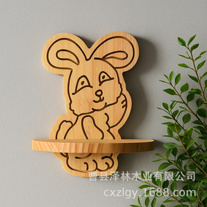 Wooden <b>Wall</b> <b>Mounted</b> Rack Cartoon Rabbit Shape Single Layer Storage <b>Shelf</b> For Easter Decoration - Product Image 4