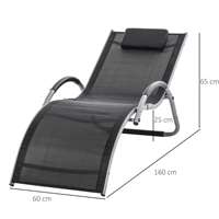 Chaise longue de patio ergonomique avec accoudoirs incurvés en S, structure en aluminium, chaise longue de piscine extérieure en maille Teslin