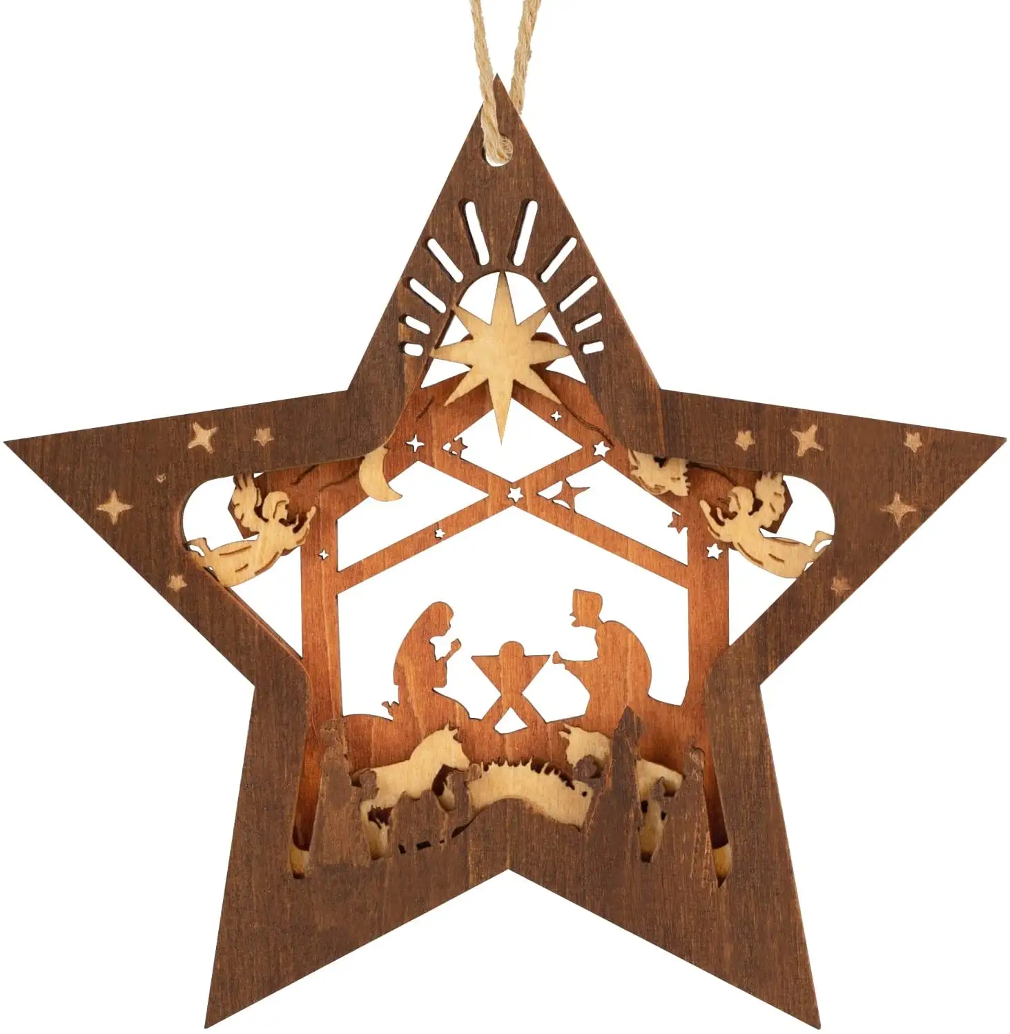 Nativity Scene Ornaments Christmas Wooden Hanging Ornament Star Shaped Nativity Scene Keepsake for Xmas Tree