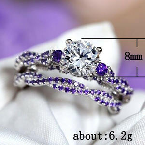 F199 Women's White <b>Gold</b> Diamond <b>Ring</b> Round Brilliant Cut Natural D Color <b>Amethyst</b> Side Stones Engagement Jewelry - Product Image 2