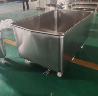 Troli Daging Kapasitas Besar 600L, Bahan Stainless Steel 304 Food-grade, Dapat Disesuaikan, untuk Pabrik Pengolahan Makanan dan Rumah Potong Hewan