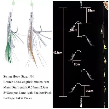 5 Esca Sabiki Con Piume Luminose Per Pesca A Sgombro E Polpo - Colorate