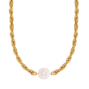Popular <b>Pearl</b> Bead Pendant Stainless Steel Twisted Chain <b>Chocker</b> Necklace for Women Wedding Gold - Product Image 6