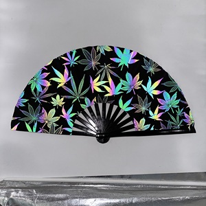 Ventilador de mano plegable de bambú grande de 13 pulgadas con efecto UV para fiestas rave, festivales, discotecas, música electrónica y baile. - Product Image 4