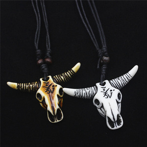 Bijoux rétro Style <span class=keywords><strong>Tribal</strong></span> Imitation Yak Os Collier Amulette Cadeau Tauren Collier <span class=keywords><strong>Taureau</strong></span> Crâne Pendentif Cool Ox Head Choker - Product Image 1