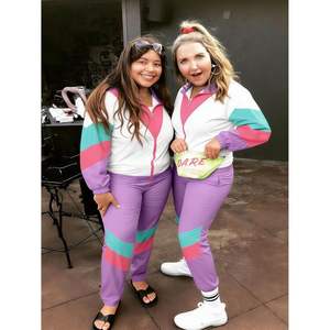 Conjunto Deportivo Personalizado para Mujer, Talla Grande, 2 Piezas, Chaqueta Cortavientos de Manga Larga, Color Morado, Rosa y Verde, Estilo Color Block, para Fiesta - Product Image 3